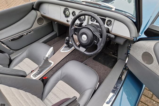 Morgan Plus Six review - interior, high shot through door opening showing seats, exclusive Bauer image