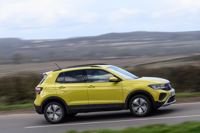 Volkswagen T-Cross in yellow, side profile