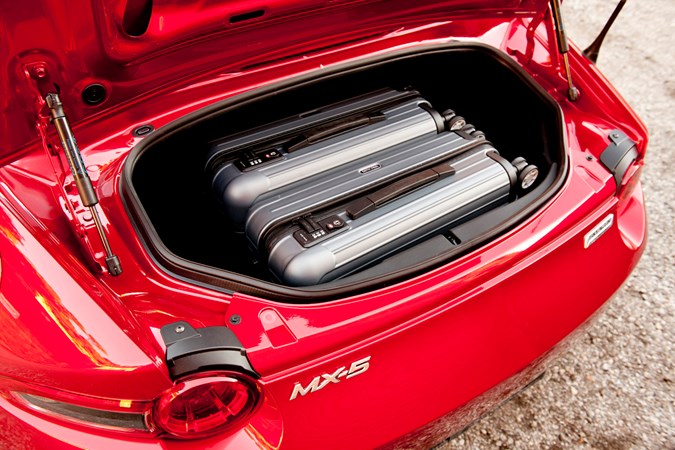 Mazda MX-5 review - boot space with two cases loaded inside