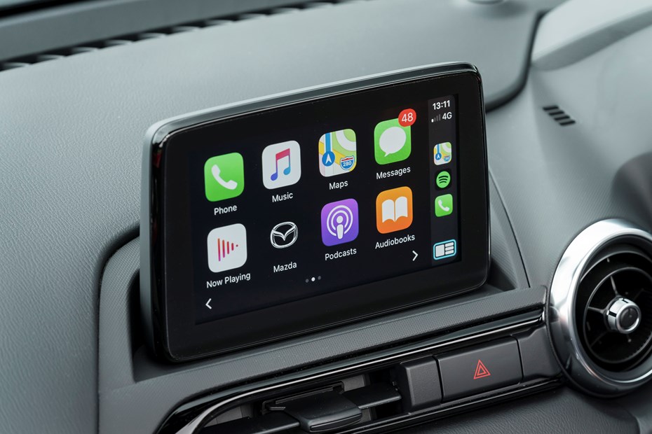 Mazda MX-5 review - MZD Connect infotainment screen showing Apple CarPlay