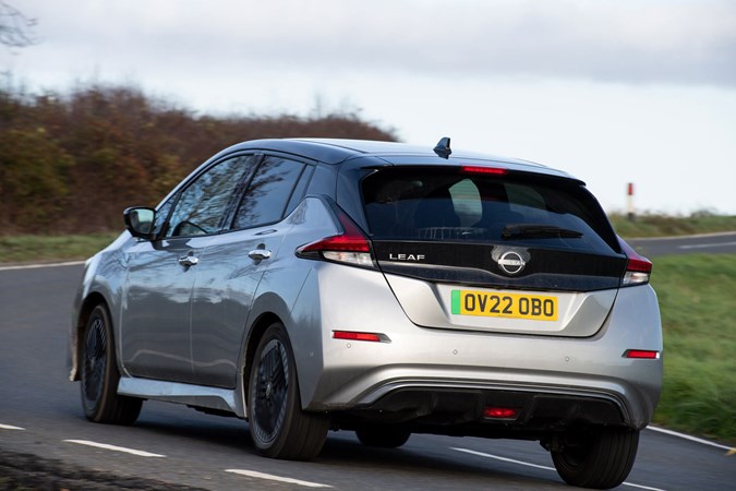 Nissan Leaf review - rear, driving, silver