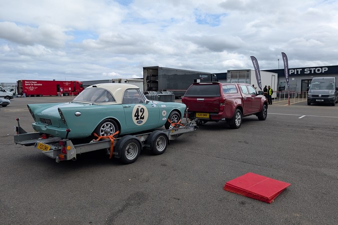 A very tired Sunbeam Alpine after being raced at Silverstone Festival in August 2024