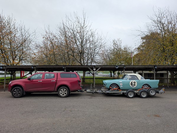 Isuzu D-Max towing Sunbeam Alpine racing car