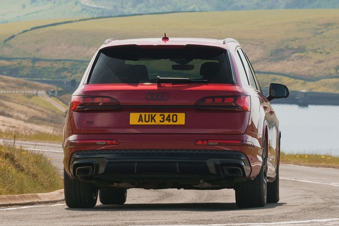 Audi Q7 (2025) review: rear three quarter cornering, red paint