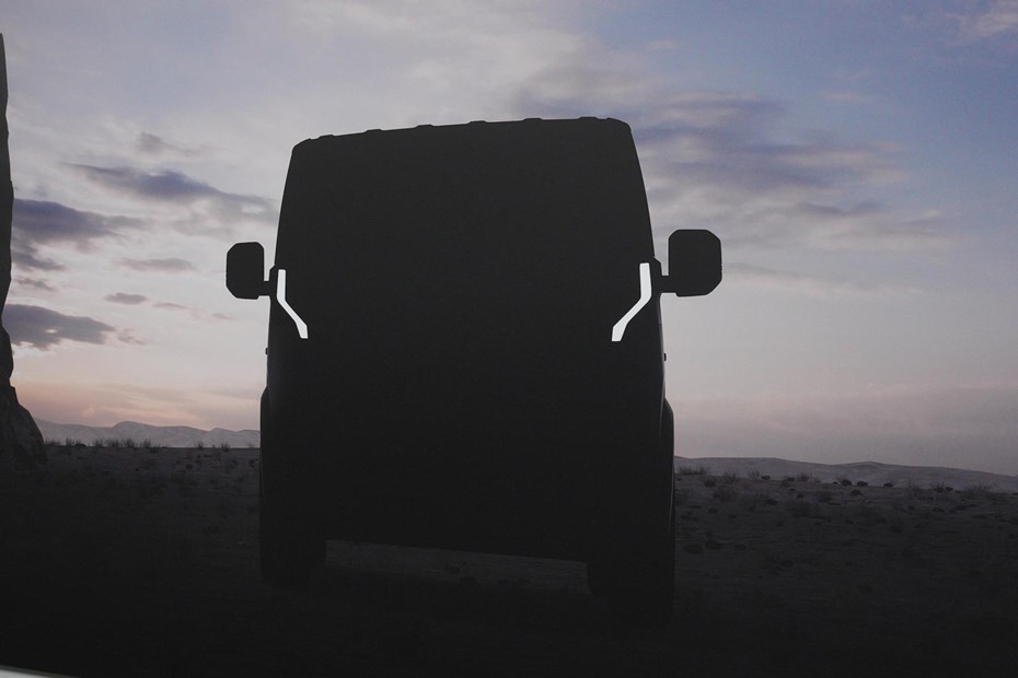 This teaser image is the first sight of the production version of the Kia PV5 van.