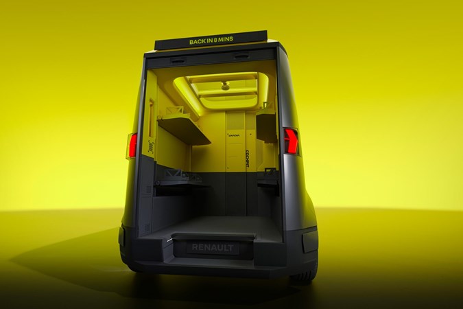 The rear door is a roller opener and there's space to stand up inside.