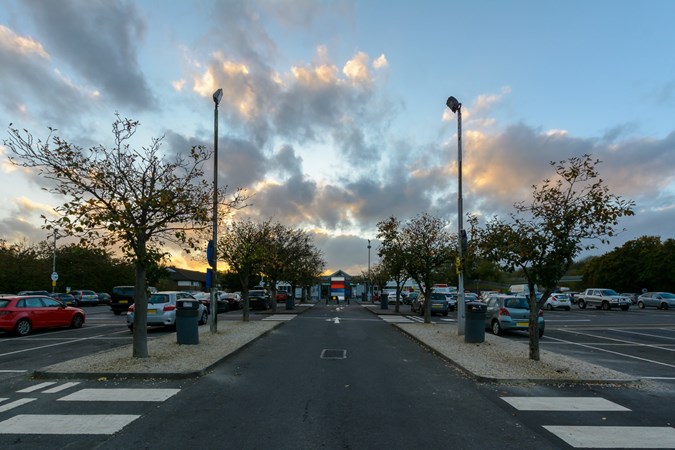 Image of Leigh Delamere motorway services at dusk