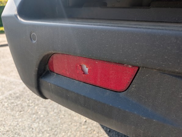 Reflector damage on the KGM Musso Saracen long-term test vehicle