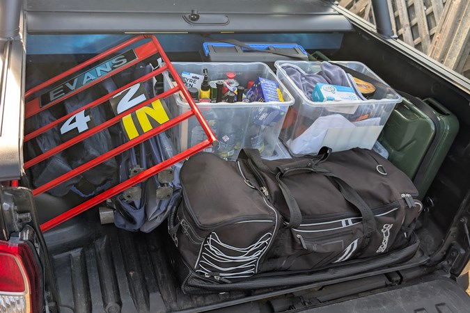 The KGM Musso's load area is vast -easily taking all my race gear with space to spare