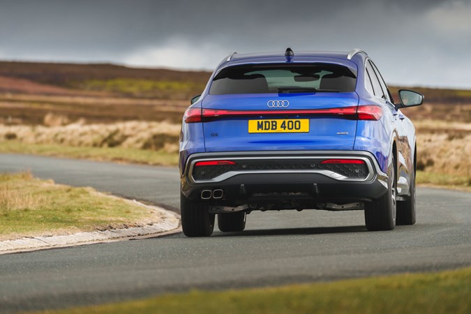 Audi Q5 Sportback review - rear, blue, driving round corner