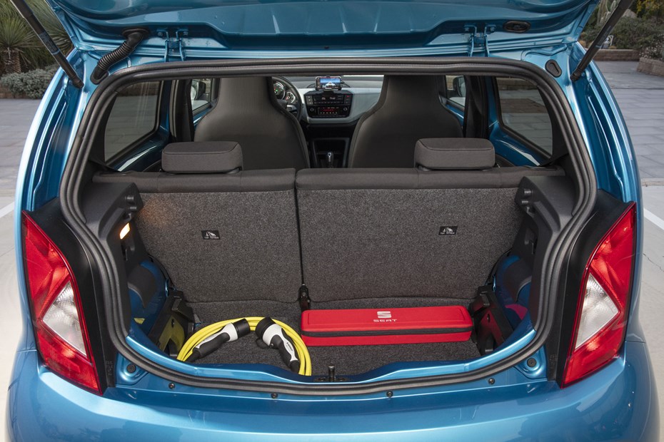 SEAT Mii Electric review - boot space with seats up, charging cables, 2019