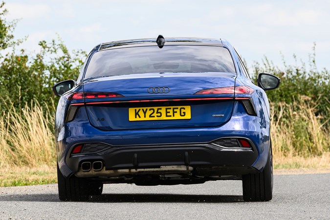 Audi A6 saloon (2025) review: rear cornering, blue paint