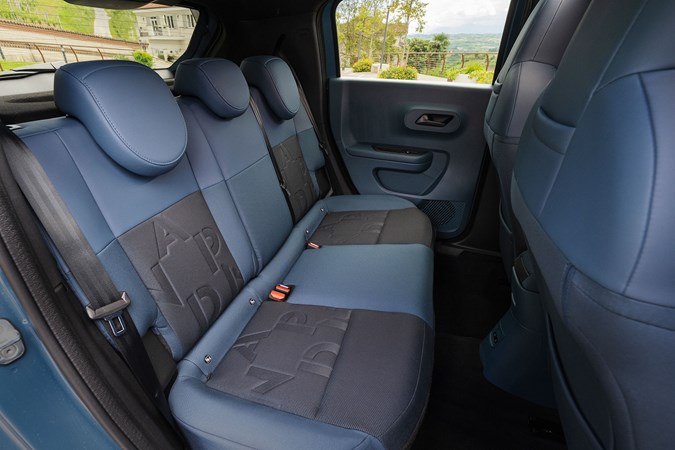 Fiat Grande Panda Hybrid (2025) review: rear seats, blue and black upholstery