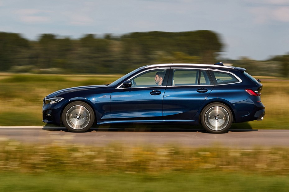 BMW 3 Series Touring review - 2019, driver's side, blue, driving on road
