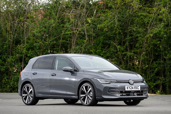 Volkswagen Golf (2024) review: front three quarter static, grey paint