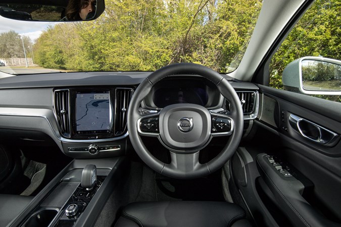 Volvo V60 Cross Country (2023) review: driver's seat, digital gauge cluster, black upholstery