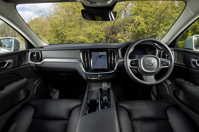 Volvo V60 Cross Country (2023) review: dashboard and infotainment system, black upholstery