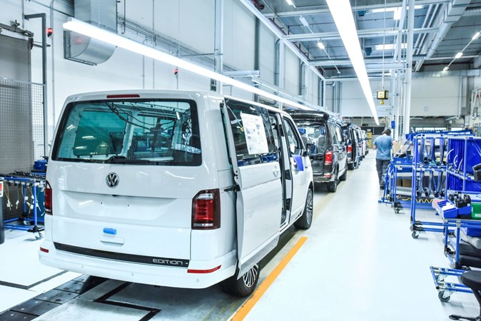 Image of unfinished vehicles on the Volkswagen California production line
