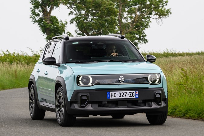 Electric car grant: Renault 4, front three quarter cornering
