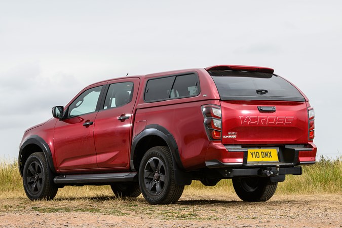 Rear end of the Isuzu D-Max V-Cross showing optional canopy and redesigned tailgate