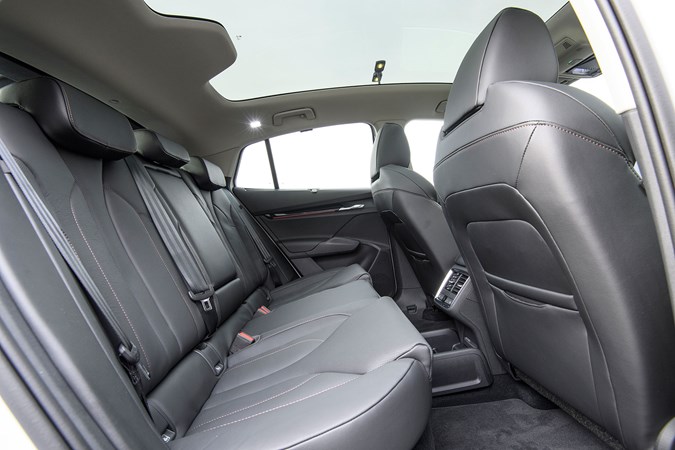 Skoda Enyaq Coupe (2024) review: rear seats, black leather upholstery