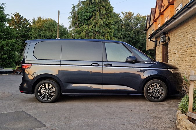 VW Multivan review, blue eHybrid, side, Bauer exclusive image