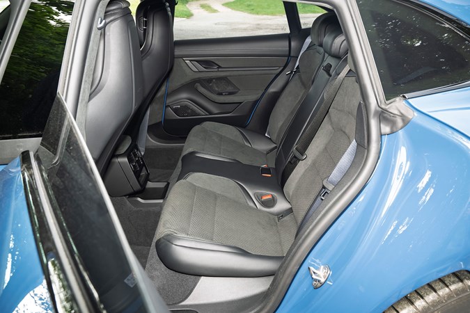 2022 Porsche Taycan Sport Turismo rear seats Porsche Taycan Sport Turismo (2025) review: rear seats, grey Alcantara trim