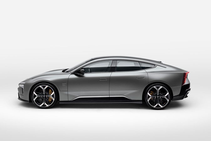 The 2025 Polestar 5 four-door electric GT car from the side