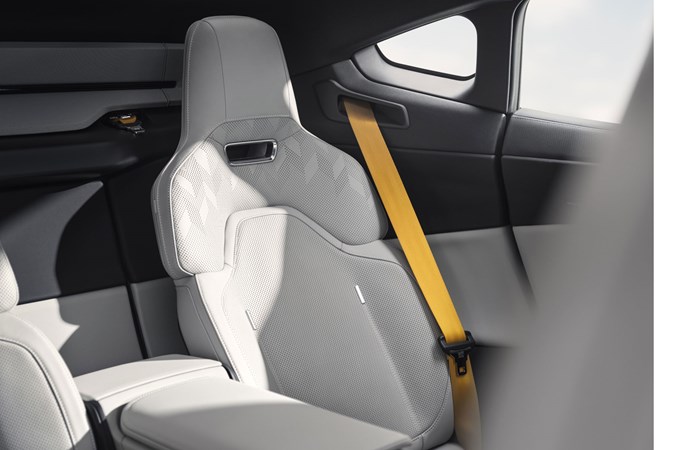 The 2025 Polestar 5 four-door electric GT car rear seat