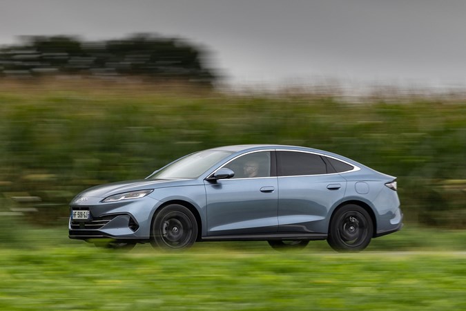 BYD Seal 6 DM-i saloon (2025) review: side view driving, grey paint