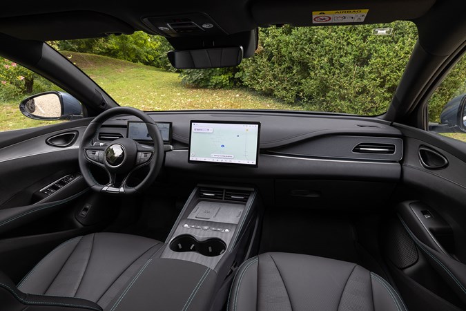 BYD Seal 6 DM-i saloon (2025) review: dashboard and infotainment system, black leather upholstery