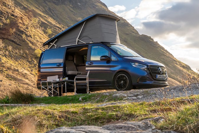 Mercedes-Benz V-Class Marco Polo campervan review - set-up for camping, side view