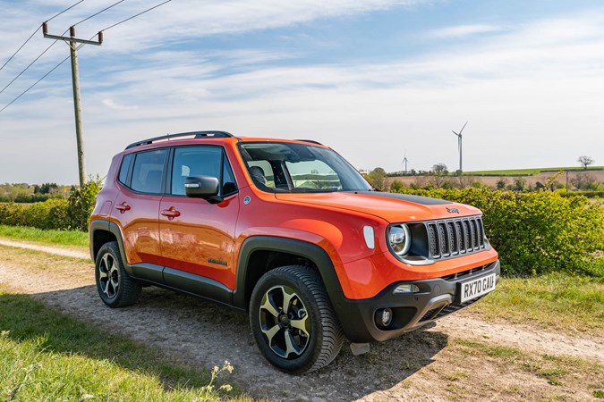 Jeep Renegade 4xe off-road, near power lines