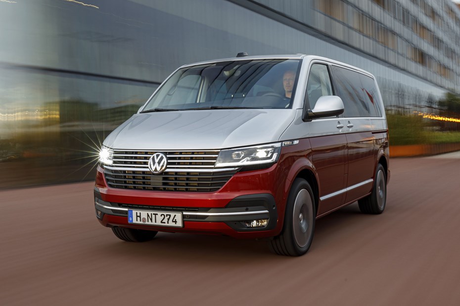 VW Caravelle review - T6.1 facelift, 2019, red and silver, front view, driving