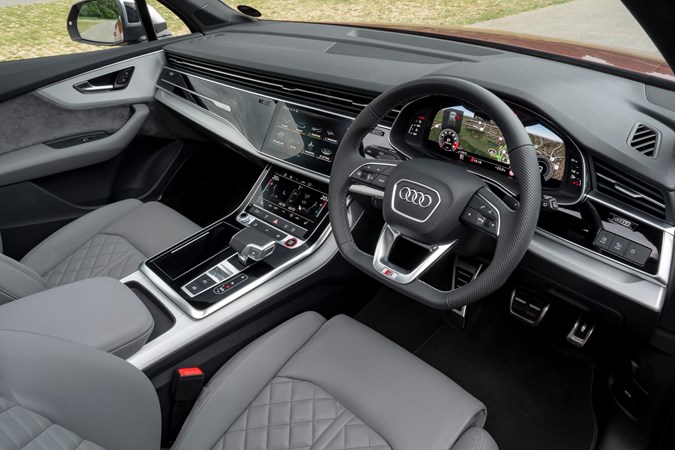 Audi SQ7 review (2022) - dashboard and front seats, grey leather upholstery