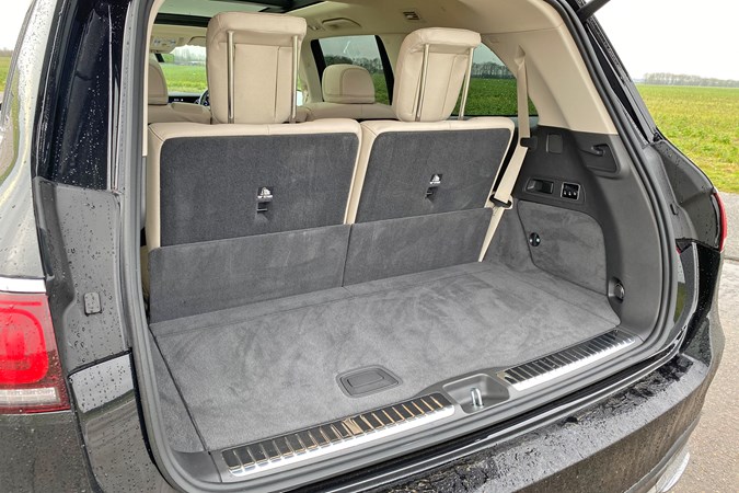 Black 2020 Mercedes-Benz GLS 400 d boot with all seats in use