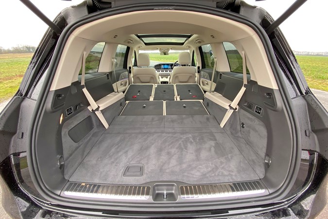 Black 2020 Mercedes-Benz GLS 400 d boot with all rear seats lowered