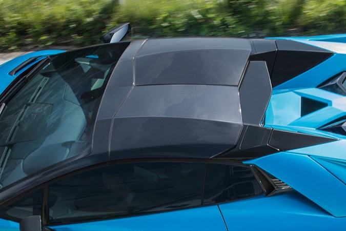 Roof panels store in the front luggage compartment of the Lamborghini Aventador S Roadster