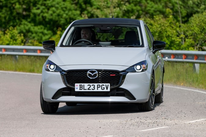 Mazda2 dynamic front cornering in grey
