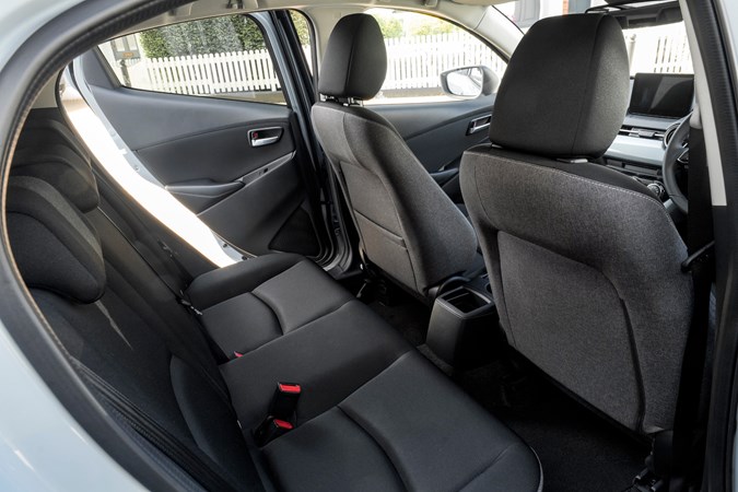 Mazda 2 (2023) review: rear seats, black fabric upholstery