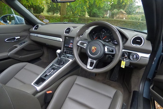 Porsche 718 Boxster interior, light brown leather upholstery